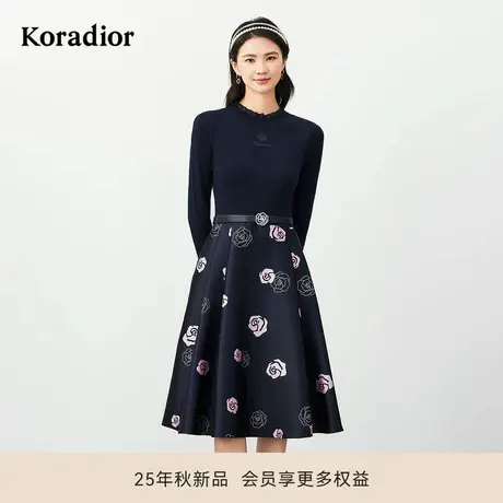【玫瑰裙】珂莱蒂尔冬季假两件羊毛连衣裙女浪漫针织拼接长裙图片