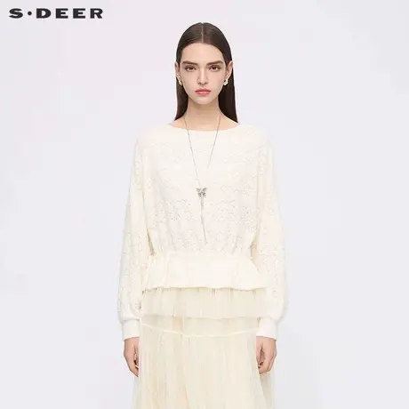 sdeer圣迪奥女装25年新品田园风圆领钩花收腰网纱外套S253Z2209图片