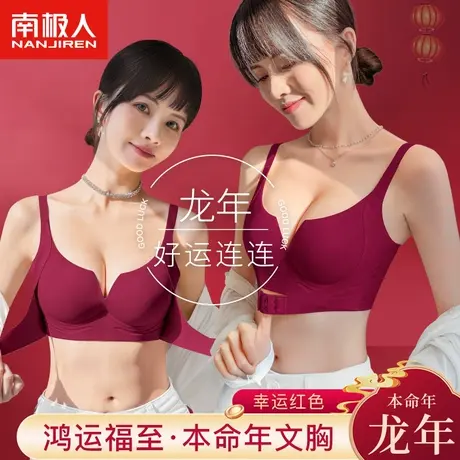 南极人红色内衣女小胸聚拢显大无痕无钢圈龙年本命年文胸结婚新娘商品大图