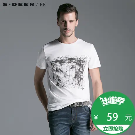 S.Deer/He【惠】圣迪奥黑白印花男士短袖T恤H14270145图片