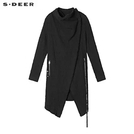 sdeer 圣迪奥 女装堆堆领肌理褶皱字母贴布毛边下摆风衣S19381805图片
