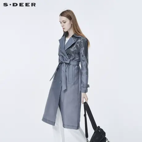 sdeer圣迪奥春装翻领印花双排扣系带收腰中长款风衣女S20381802图片