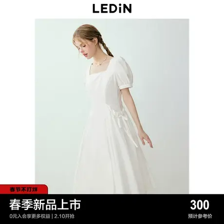 乐町方领衬衫裙24年春季新款蝴蝶结口袋连衣裙松弛少女感白色长裙图片
