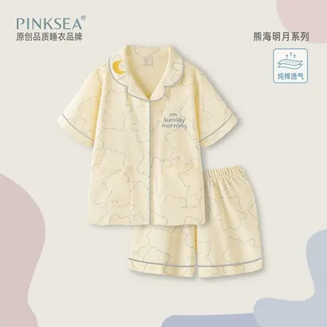 睡衣女款可爱卡通奶熊夏季薄款纯棉短袖短裤新款女士家居服套装图片
