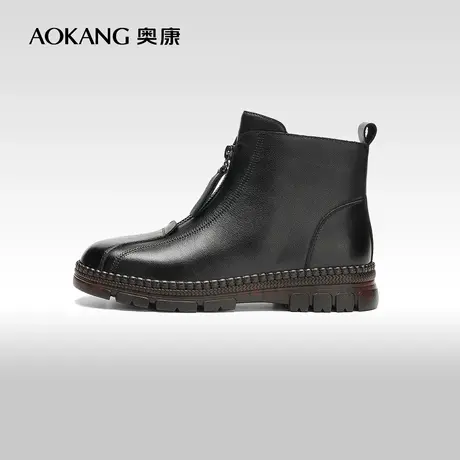 【门店发货】奥康女鞋 冬季新款复古英伦风马丁靴圆头皮靴商品大图