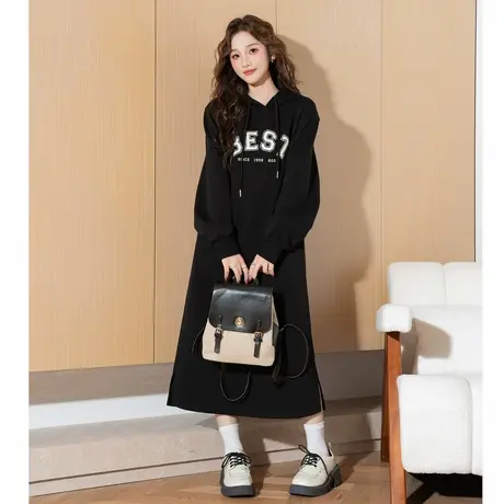 唐狮连帽卫衣连衣裙女秋冬新款长裙宽松休闲裙子长袖卫衣裙女装TD图片