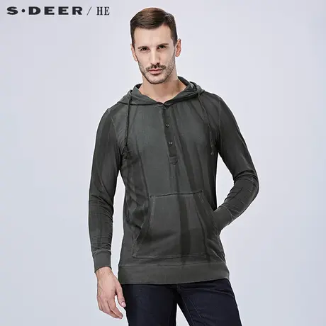 sdeerhe圣迪奥男装潮流时尚休闲薄款做旧抽线连帽卫衣H15172279图片