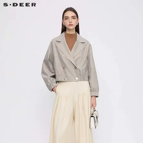 sdeer圣迪奥女装25年新品OL风西装领双排扣插袋外套S253Z2216图片