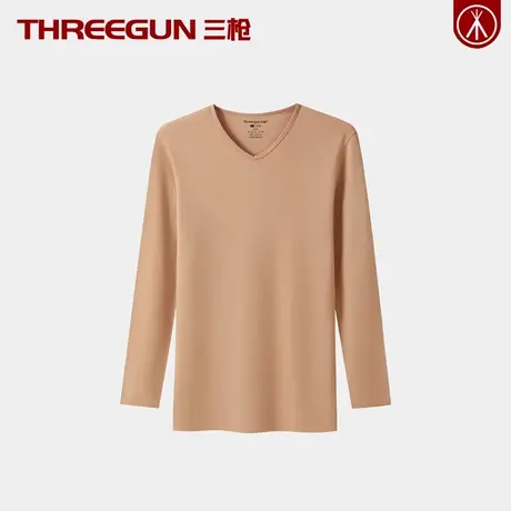 三枪抗静电100%全棉女士单件秋衣纯棉薄款保暖上衣长绒棉V领内衣图片