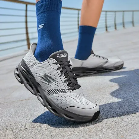 【成毅同款】Skechers斯凯奇气泡鞋闪穿鞋男一脚蹬跑鞋软底网面鞋图片