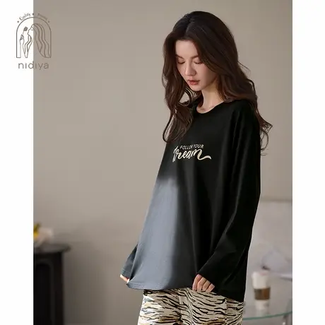 妮狄娅睡衣女秋季柔软棉长袖套头衫休闲运动风春秋外穿家居服套装图片