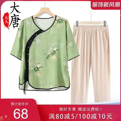 妈妈套装2023夏装新款中年妇女洋气短袖上衣中老年女装雪纺T恤衫商品大图