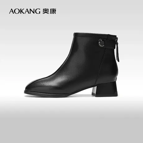 【门店发货】奥康女鞋 冬季新款休闲时尚及踝靴粗跟简约短靴商品大图