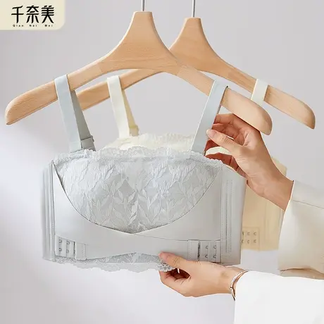 千奈美无肩带内衣女大胸显小文胸全罩杯防走光两穿式礼服抹胸商品大图