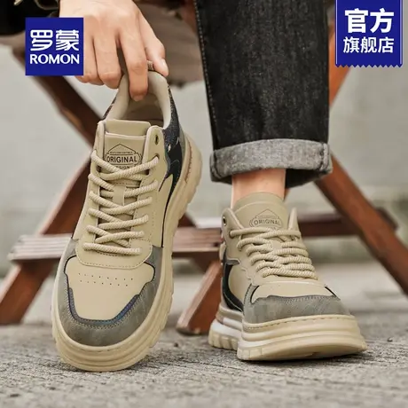 罗蒙马丁靴男士2025新款秋季双鞋舌高帮工装靴厚底增高板鞋子男RM图片