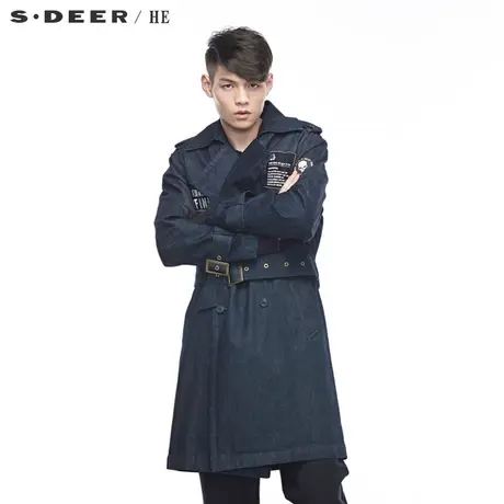 sdeerhe圣迪奥男装个性休闲连帽字母贴布收腰风衣H19371812图片