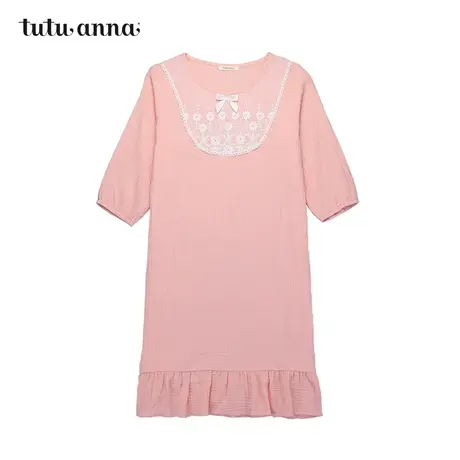 tutuanna春夏新品睡衣女简约可爱公主风女士长款纯色睡袍浴袍女图片