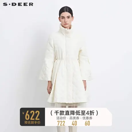 sdeer圣迪奥女装立领喇叭袖收腰肌理网纱棉服S234Z2301商品大图