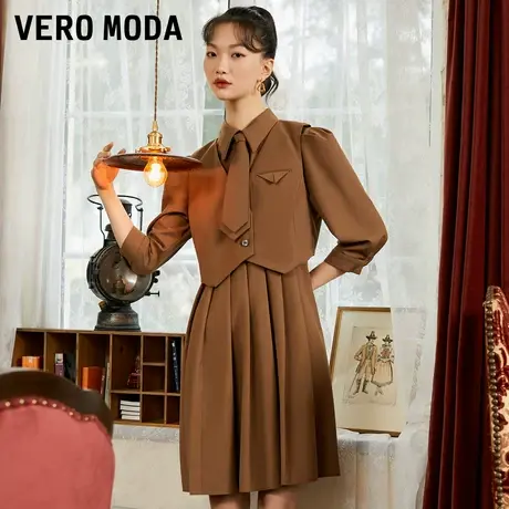 Vero Moda奥莱连衣裙子秋冬清仓甜美学院风百褶马甲套装裙女流行图片
