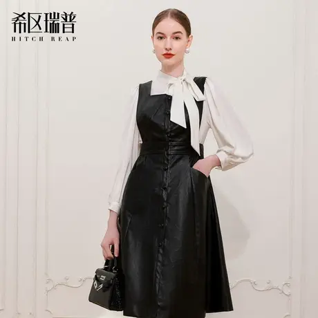 希区瑞普高端别致皮裙春收腰修身pu皮吊带显瘦连衣裙时尚商务通勤图片