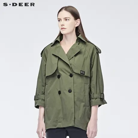sdeer圣迪奥军旅风翻领分割设计袖袢装饰H型纯色外套S19162203商品大图