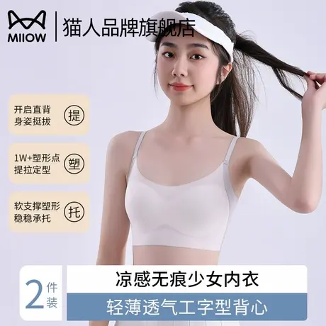 猫人少女发育期内衣初高中生小胸聚拢运动防震不凸点轻薄透气文胸图片