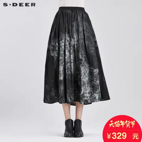 sdeer【新品】圣迪奥女装粗粝视觉印花半身长裙S16381119图片
