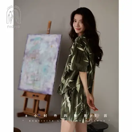 妮狄娅睡衣女夏季凉感柔软棉短袖开衫款可外穿特色国风家居服套装图片