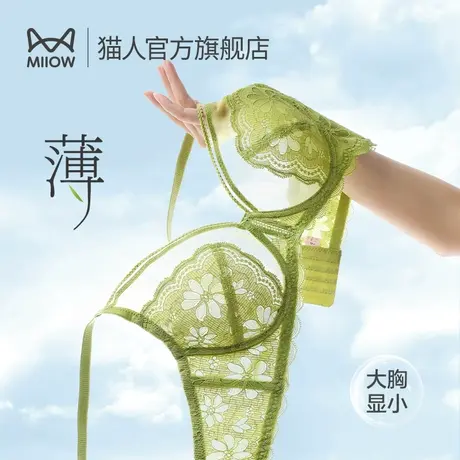 猫人内衣女大胸显小聚拢薄款软支撑收副乳防下垂美背蕾丝性感文胸商品大图