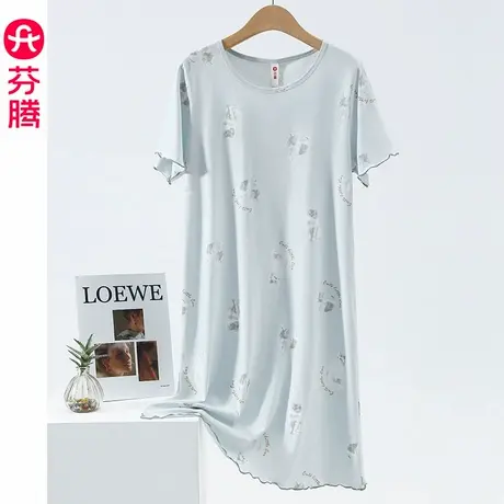 芬腾睡裙女士夏季薄款短袖纯棉大码可爱睡衣家居服全棉女款连衣裙图片