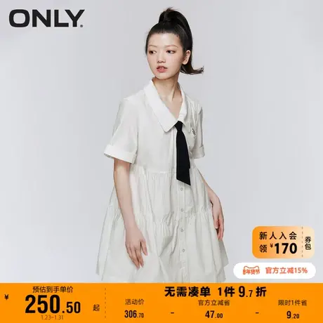 【上新】ONLY奥莱春夏新款学院风衬衫裙宽松领带短款连衣裙女图片