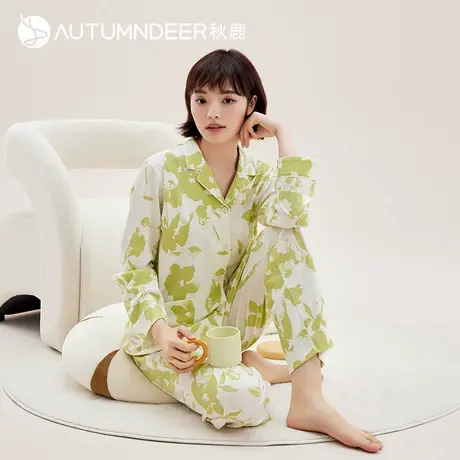 秋鹿【商场尾货清仓】小翻领纯棉睡衣女秋季长袖长裤春秋套装图片