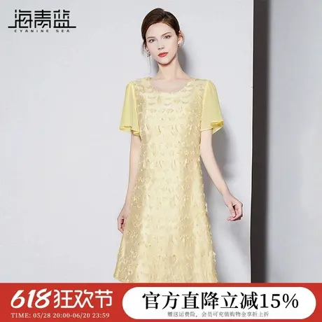 海青蓝 连衣裙夏女2025新款高端设计感小众中长款镂空提花女装裙图片