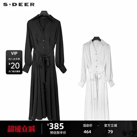sdeer圣迪奥女装OL风翻领收腰压褶雪纺衬衫连衣裙S243Z12C2图片