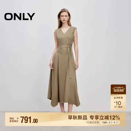 ONLY2025秋季新款复古风不规则下摆设计纯色V领无袖长裙连衣裙女图片