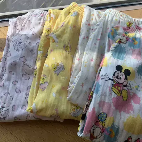 上新~超可爱卡通全棉双层纱布睡裤休闲遛弯春秋阔腿宽松家居长裤图片