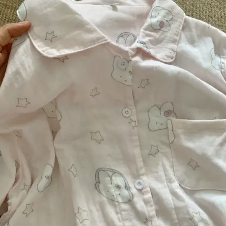 新品！！米菲兔a类全棉双层纱家居服圆领长袖长裤甜美睡衣可外出图片