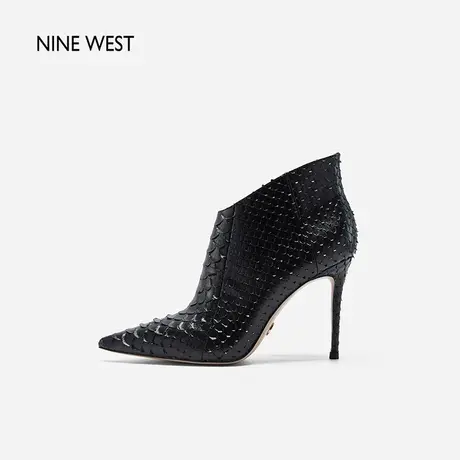 Nine West/玖熙2023秋冬新款高跟短靴蛇皮细跟尖头时装靴子女踝靴图片