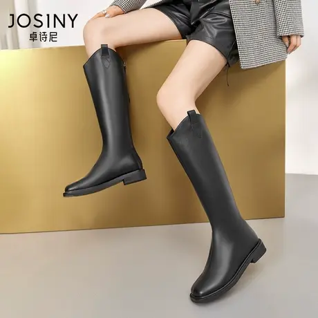 卓诗尼长筒靴女2022冬款新款显腿细胖mm粗腿不掉筒长靴西部靴子图片