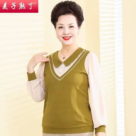 妈妈春装新款洋气长袖T恤小衫阔太太针织上衣服秋中老年人女装夏商品大图