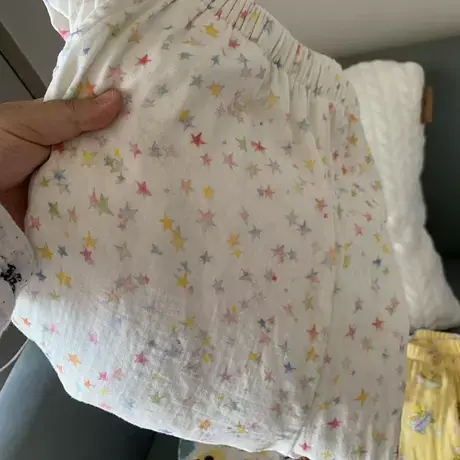 新品！！七彩小星星纯棉双层纱布长裤可爱柔软宽松居家可外穿图片