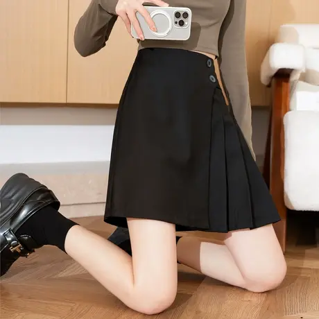 唐狮黑色百褶短裙高腰a字显瘦新款女jk学院风甜辣半身裙子qzTD图片