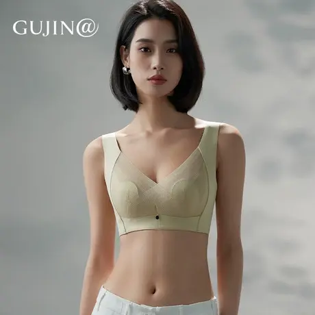 古今@内衣女夏天薄款乳胶无钢圈蕾丝性感胸罩兔耳朵大胸显小文胸商品大图