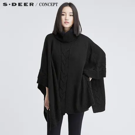 sdeer圣迪奥女装2017冬装设计感蝙蝠斗篷式针织衫S16483580商品大图