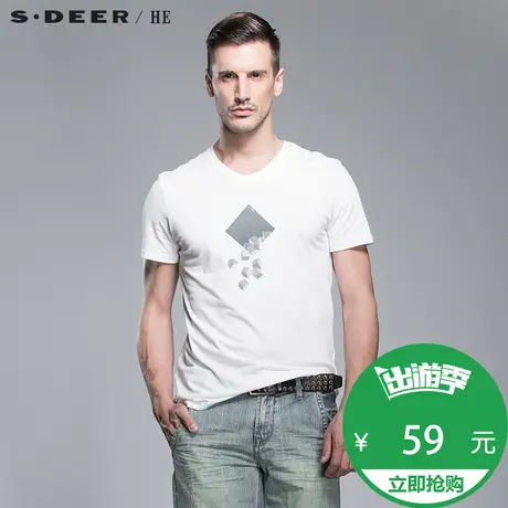 S.Deer/He【惠】圣迪奥男概念立体印花短袖T恤H14270161图片