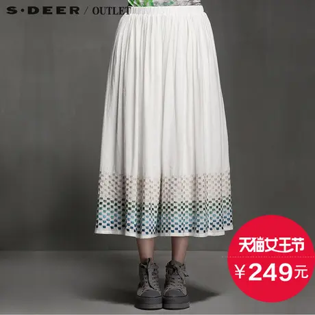 s.deer【女王节】圣迪奥专柜正品女装春装方格线艺唯美半身长裙图片