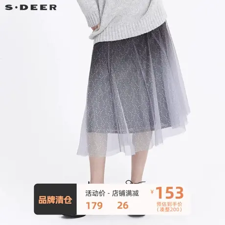 sdeer圣迪奥裙子女半身裙纱仙女文艺网纱拼接不规则裙S20461105商品大图