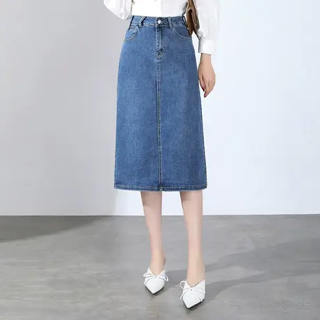 2023春季新款牛仔半身裙女中长款高腰显瘦包臀裙百搭时尚开叉筒裙图片