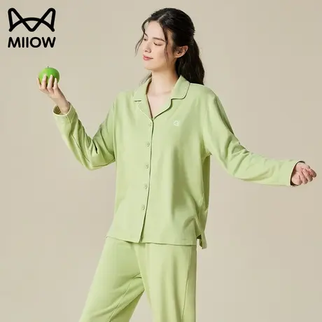 猫人睡衣女秋季套装开衫长袖长裤秋天女士新款简约秋冬睡衣家居服图片