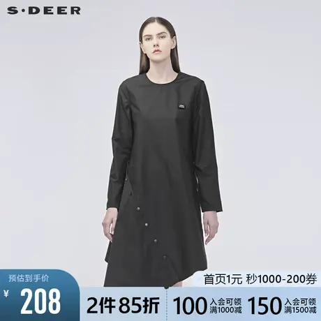 sdeer圣迪奥春季圆领长袖不规则摆简约通勤大码连衣裙女S19181224图片